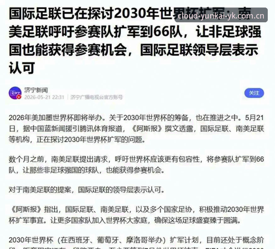 2030世界杯扩军66队最新进展：中国男足迎绝佳契机，云开全站平台深度解析赛事变革